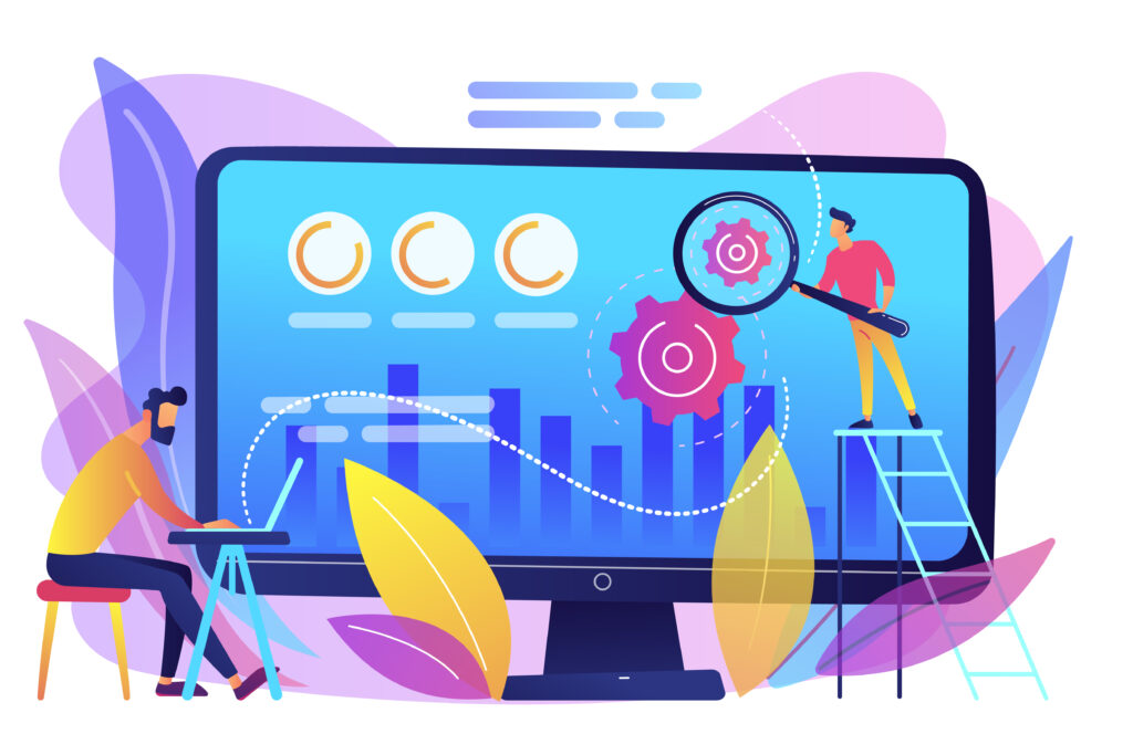 Technical website performance dashboard for SMEs showing speed, SEO, mobile optimization and website quality inspection concept.