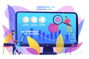Technical website performance dashboard for SMEs showing speed, SEO, mobile optimization and website quality inspection concept.